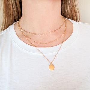 Gold-Plated Layered Chain Mix Necklace with Circle Charm Pendant